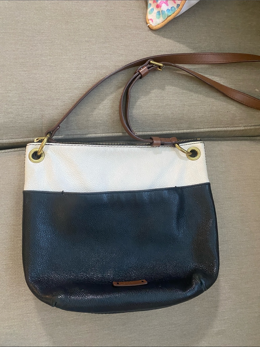 Fossil Two-Tone Black and Cream Leather Crossbody Bag
